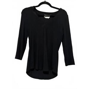 Anthropologie 3/4 sleeve women's black V neck ribbed sz XS shirt #1599